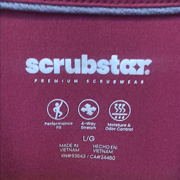 Scrubstar Women's Scrub Top 2 Pockets Wine Size Large - Picture 3 of 7